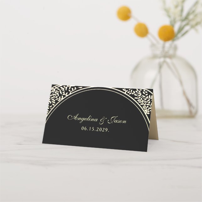 Gold and Black Wedding Place Card (Back)