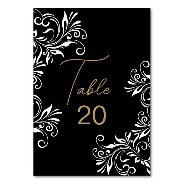 Gold and Black Wedding Reception  Table Number (Front)