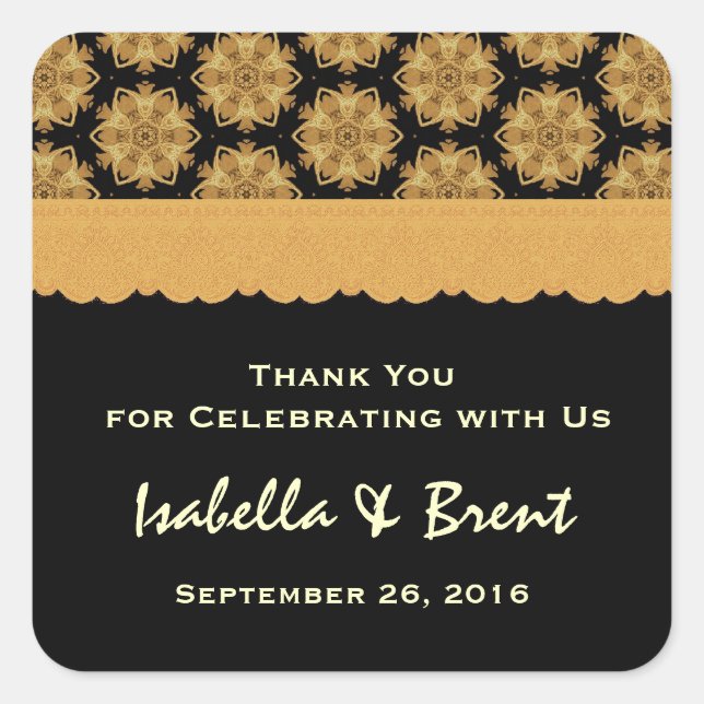 Gold and Black Wedding Thank You Wedding R354 Square Sticker (Front)