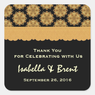 Gold and Black Wedding Thank You Wedding R354 Square Sticker