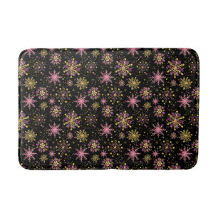Gold and Black Winter Snowflakes Bath Mat