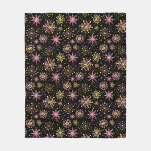 Gold and Black Winter Snowflakes Fleece Blanket