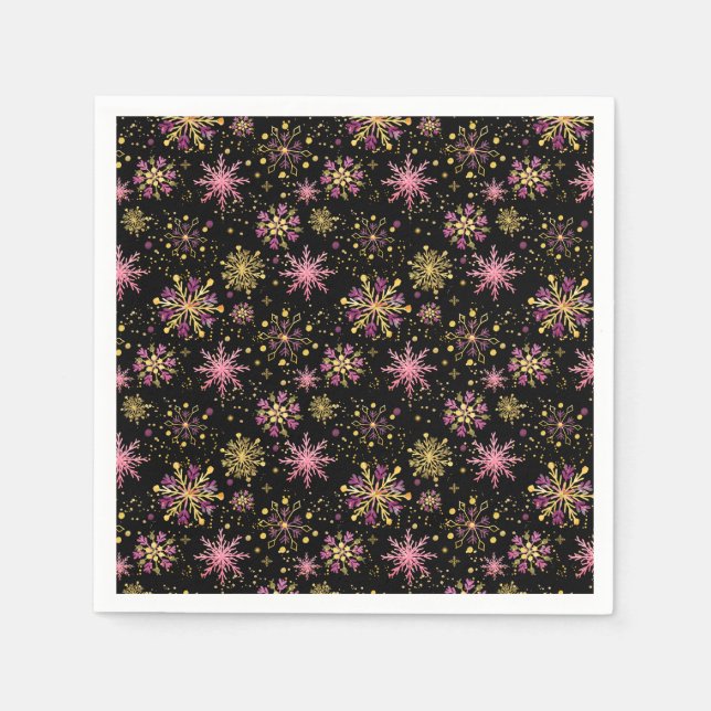 Gold and Black Winter Snowflakes Napkin (Front)