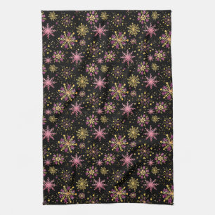 Gold and Black Winter Snowflakes Tea Towel