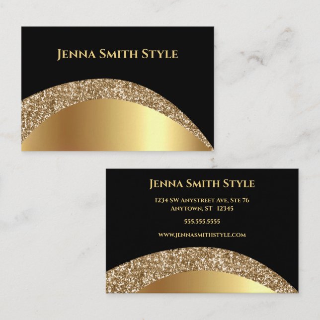 Gold and Black with Gold Glitter Business Card (Front/Back)