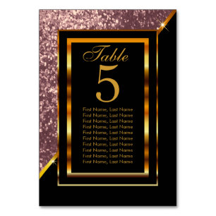 Gold and Black with Rose Gold Glitter Table Number