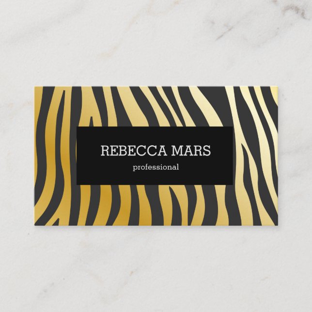Gold and black zebra stripes print business card (Front)