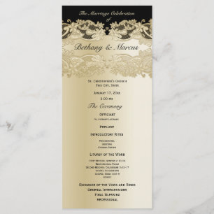 Gold and BlackFloral Lace Wedding Program Programme