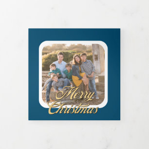 Gold and Blue 4 Photo Christmas Tri-Fold Card