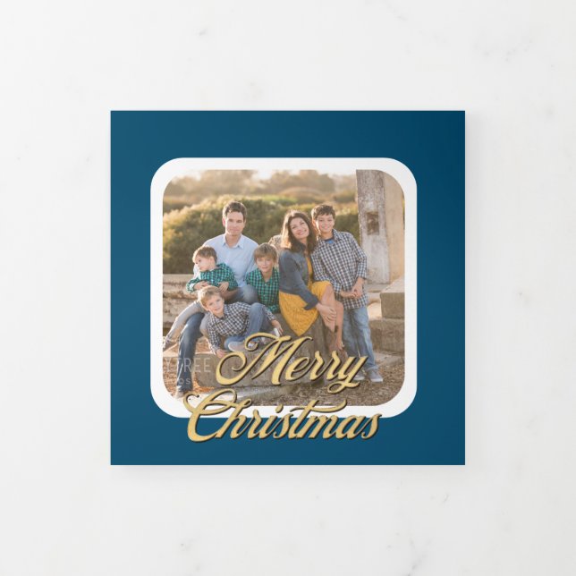 Gold and Blue 4 Photo Christmas Tri-Fold Card (Cover)