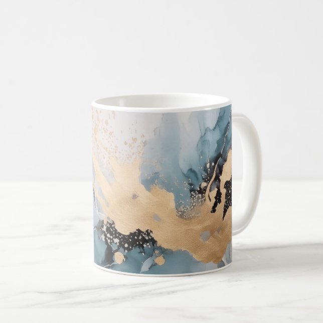 Gold and blue abstract  coffee mug (Front Right)