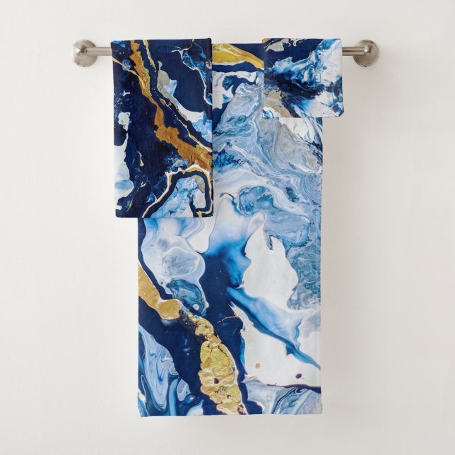 Gold and Blue Acrylic Painting Abstract Art Abstra Bath Towel Set (Insitu)