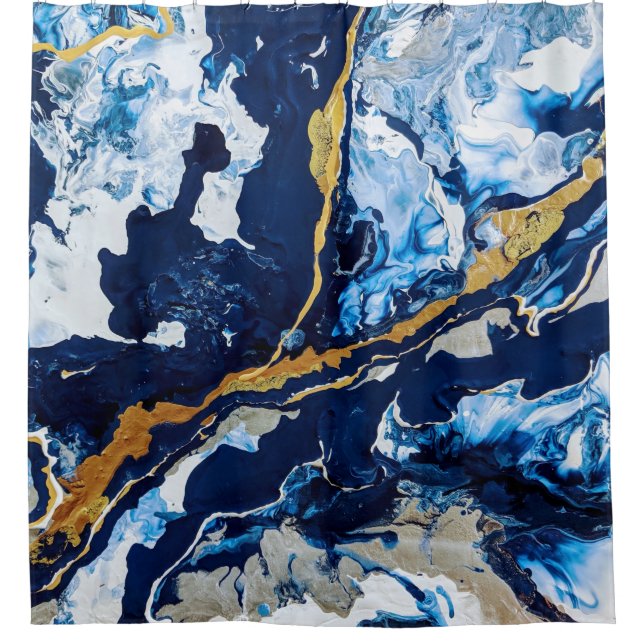 Gold and Blue Acrylic Painting Abstract Art Abstra Shower Curtain (Front)