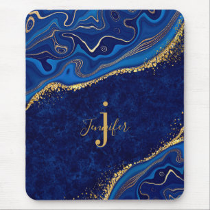 Gold and Blue Agate Modern Elegant Marble Custom Mouse Mat