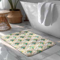 Gold and blue Art Deco pattern on white
