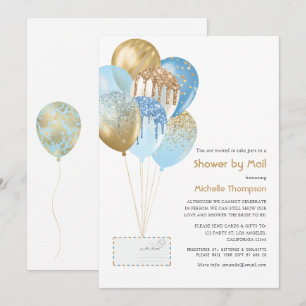 Gold and Blue Baby or Bridal Shower by Mail Invitation