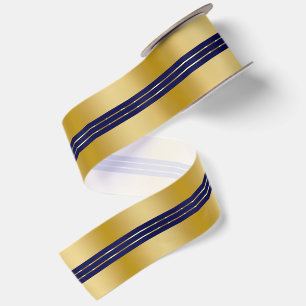 Gold and Blue Background Shiny Stripes Accent Satin Ribbon