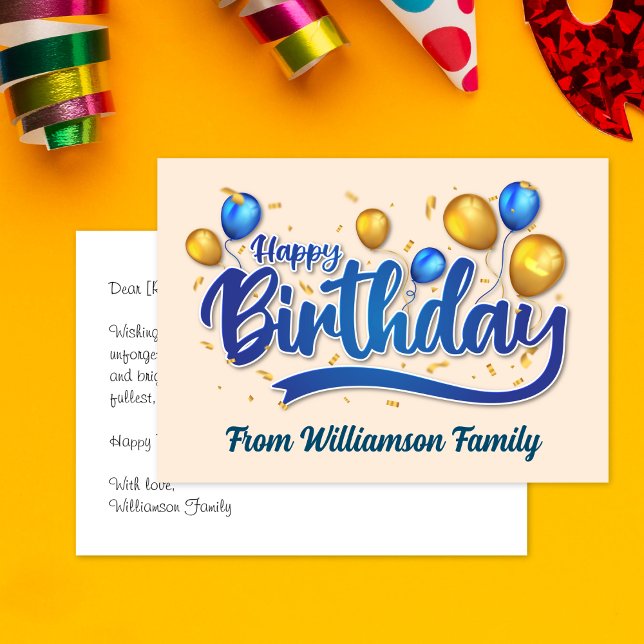 Gold and blue balloon, happy birthday card (Creator Uploaded)