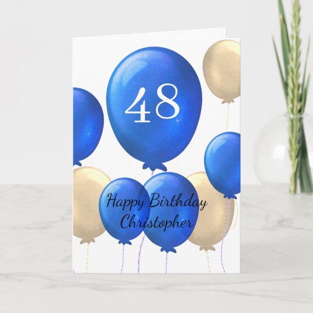 Gold and Blue Balloons 48th Birthday Card (Front)