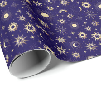 Gold and Blue Celestial Wrapping Paper