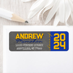 Gold and Blue Chalkboard Graduation Return Address