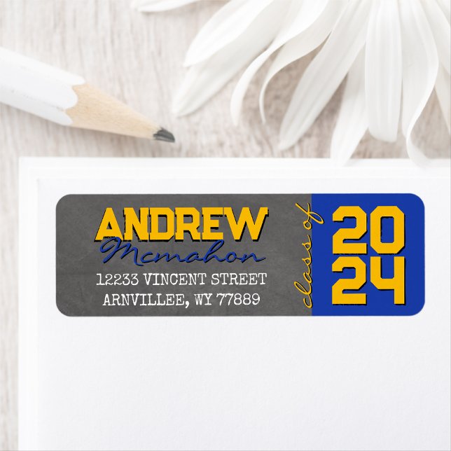 Gold and Blue Chalkboard Graduation Return Address (Creator Uploaded)