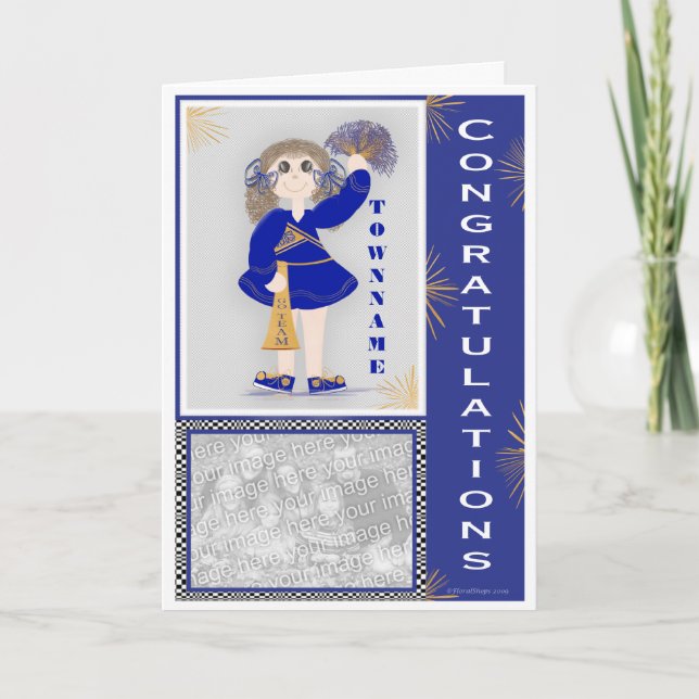 Gold and Blue Cheerleader Congratulations Card (Front)