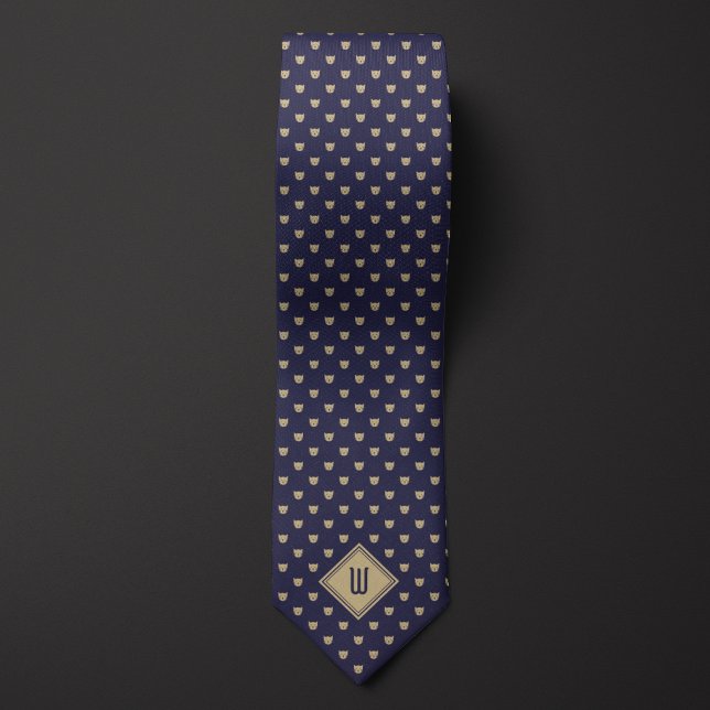 Gold and Blue Classy Cat Monogram Tie (Creator Uploaded)