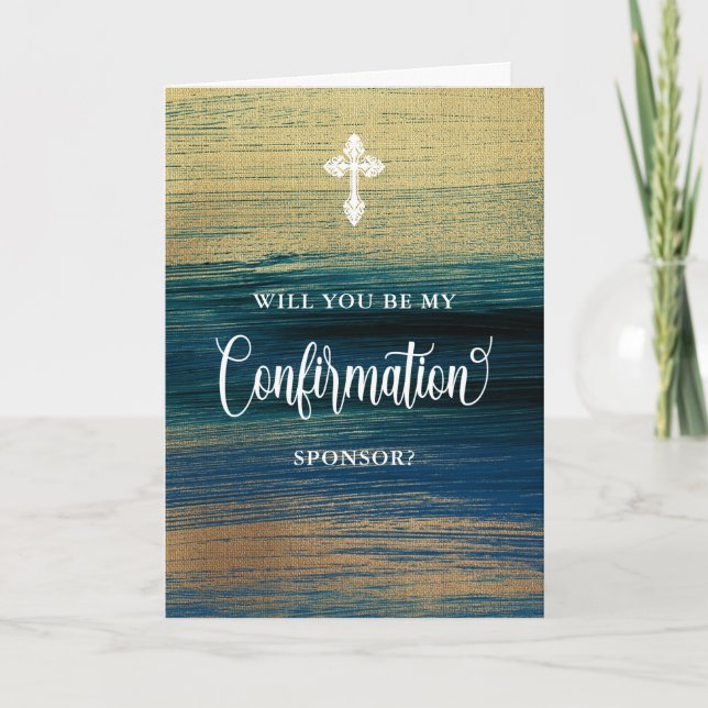 Gold And Blue Confirmation Sponsor Request Card (Front)