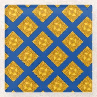 Gold and Blue Criss Cross Glass Coaster