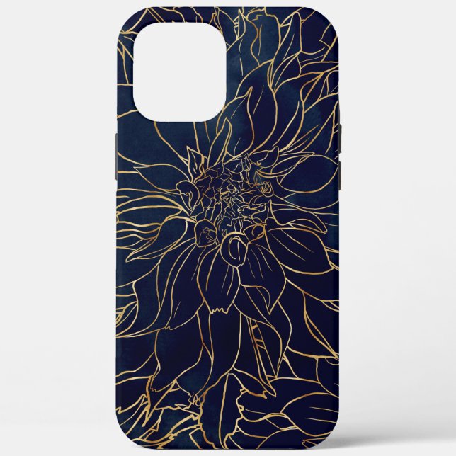 Gold and Blue Dahlia Flower Case-Mate iPhone Case (Back)