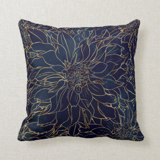 Gold and Blue Dahlia Flower Cushion