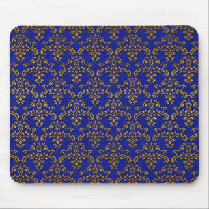 Gold and Blue Damask Mouse Mat