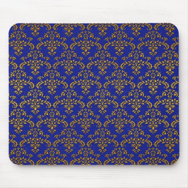 Gold and Blue Damask Mouse Mat (Front)