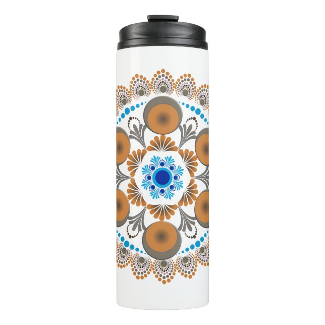 Gold and Blue Dot Mandela Thermal Tumbler (Front)