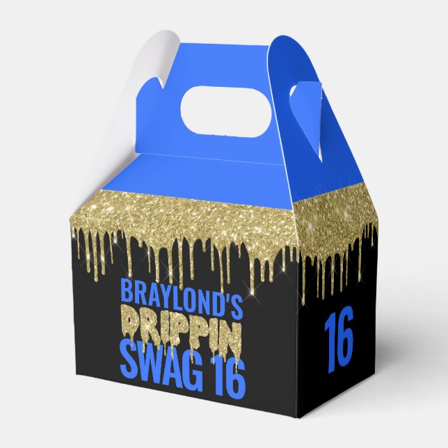Gold and Blue Drippin Swag 16 Birthday  Favour Box (Front Side)