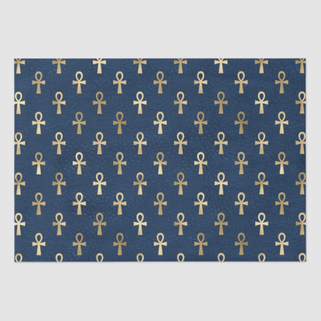 Gold and Blue Egyptian Ankh Pattern  Tissue Paper (Front)