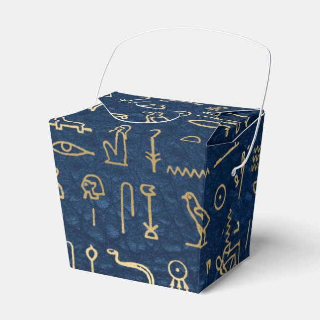 Gold and Blue Egyptian Hieroglyphs Pattern  Favour Box (Front Side)