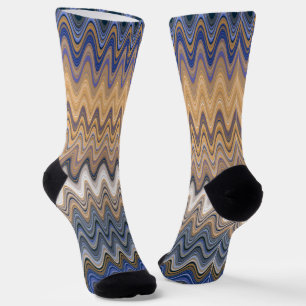 Gold and Blue Elegant Wavy Pattern  Socks
