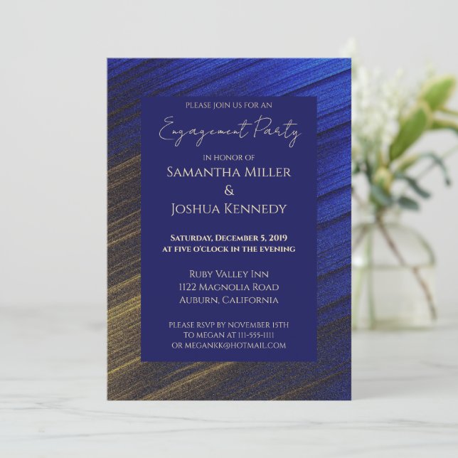 Gold and Blue Engagement Party Invitation (Standing Front)