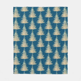 Gold and blue evergreen tree elegant winter fleece blanket