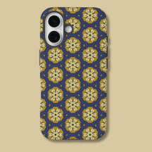 Gold and Blue Floral and Teardrop Pattern