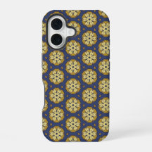 Gold and Blue Floral and Teardrop Pattern