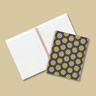 Gold and Blue Floral and Teardrop Pattern Notebook