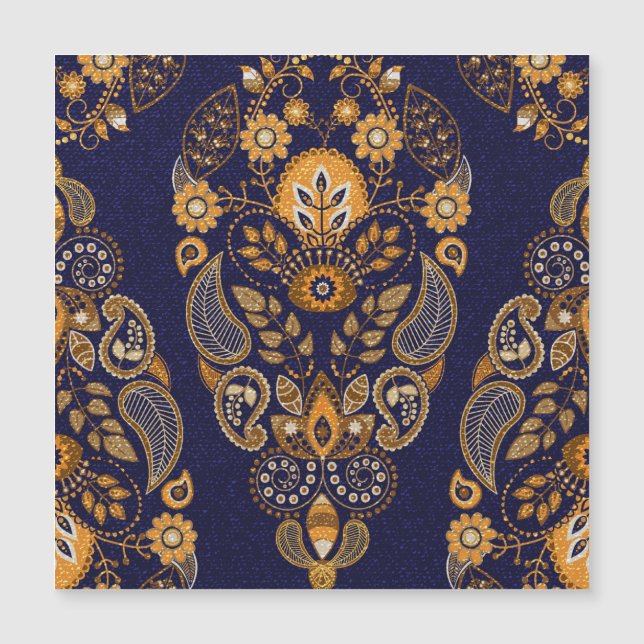 Gold and blue, floral seamless pattern. (Front)