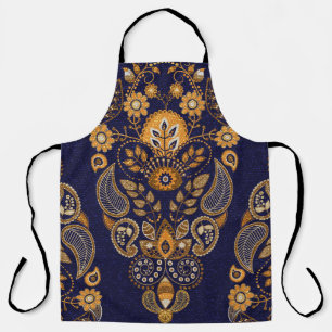 Gold and blue, floral seamless pattern. apron