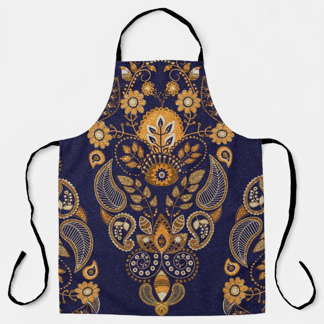 Gold and blue, floral seamless pattern. apron (Front)