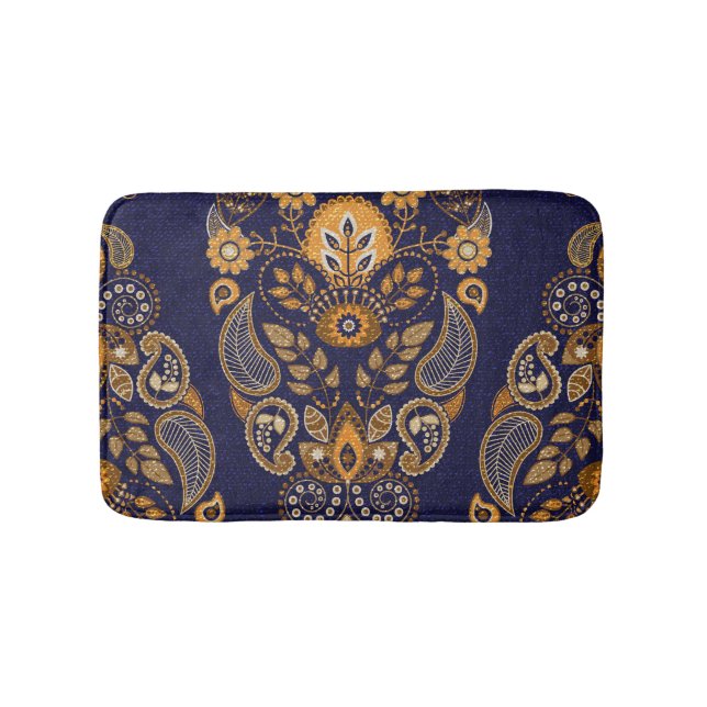 Gold and blue, floral seamless pattern. bath mat (Front)