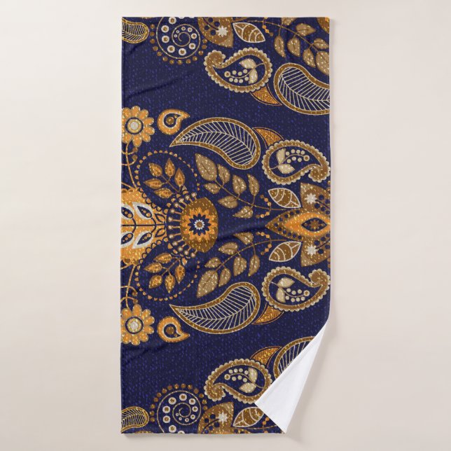 Gold and blue, floral seamless pattern. bath towel (Bath Towel)