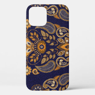 Gold and blue, floral seamless pattern. iPhone 12 case